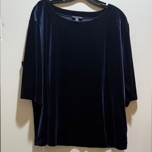 EUC Eileen Fisher Velvet Ballet Neck Navy Top Sz. L/G